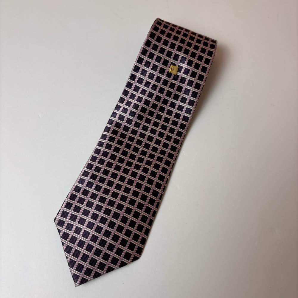 John Weitz Vintage 70's Silk Tie Handmade Geometric Checkered Pattern 57x3.75